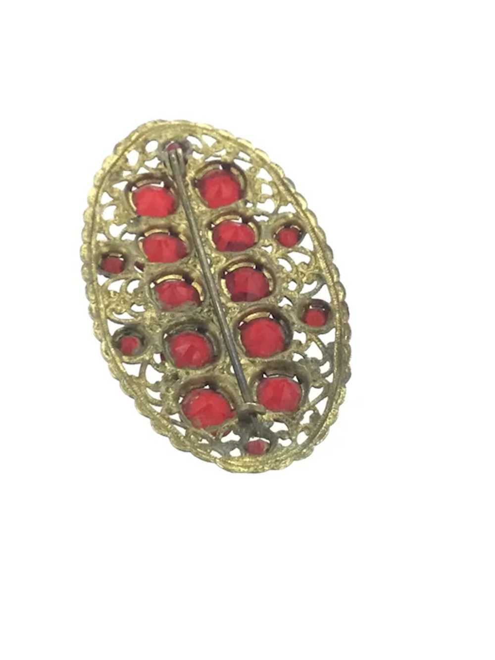 Original Czech Red Glass Gilt Filigree Art Deco S… - image 4