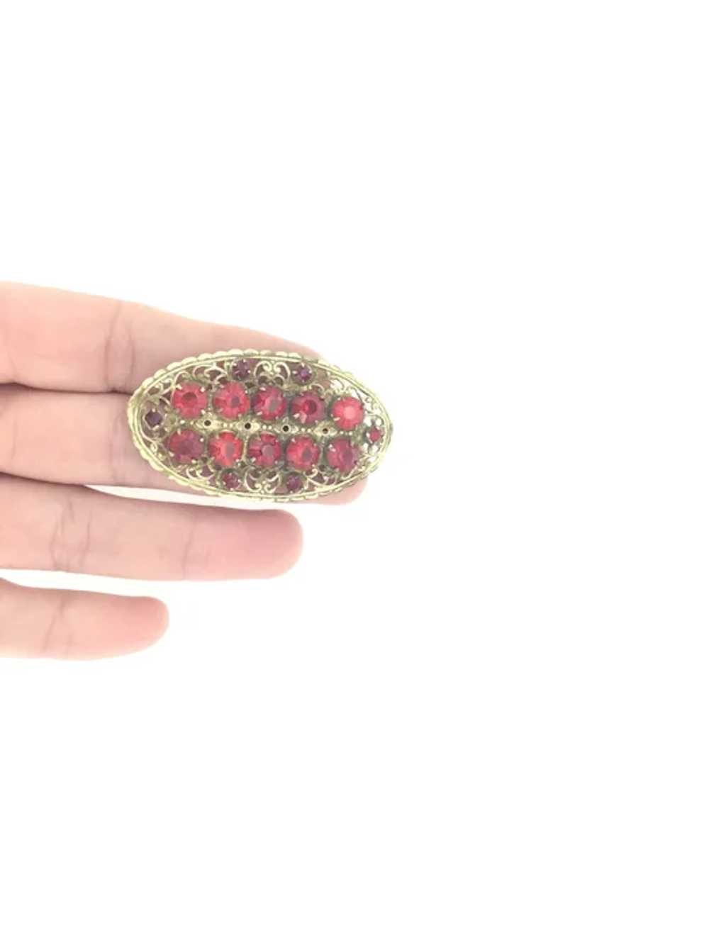 Original Czech Red Glass Gilt Filigree Art Deco S… - image 5