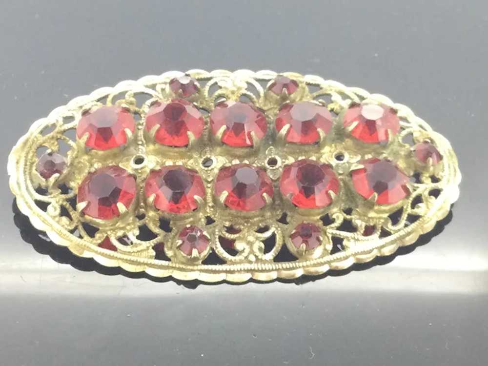 Original Czech Red Glass Gilt Filigree Art Deco S… - image 6