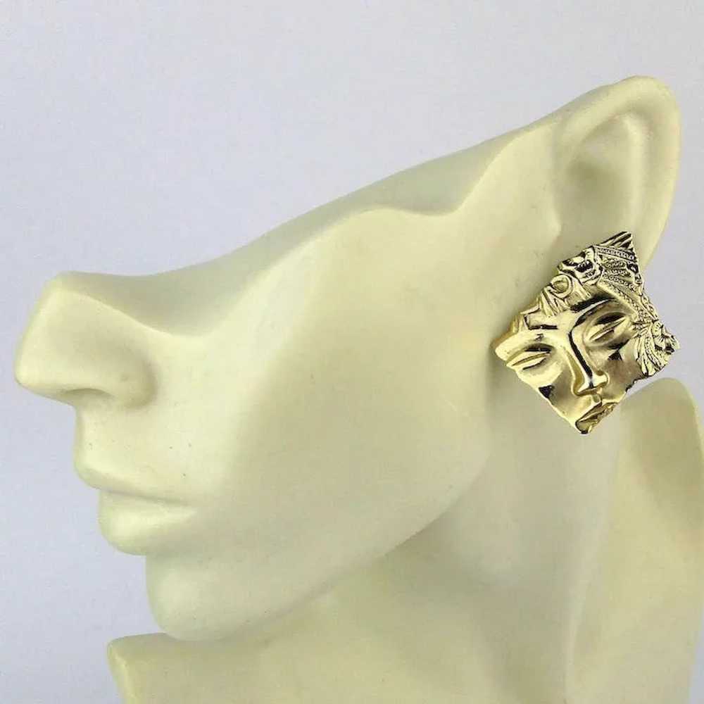 JJ Jonette Modernist Stylized Gilded FACE Earrings - image 3