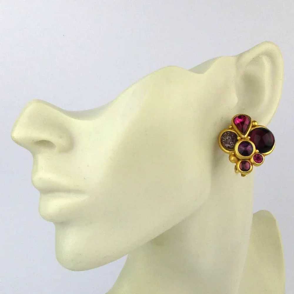 Vintage Georgiou Clip Earrings Jeweled in Goldtone - image 3