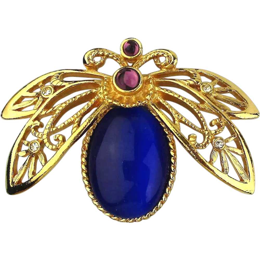 Vintage AVON Cobalt Blue Jeweled Butterfly Pin - image 1