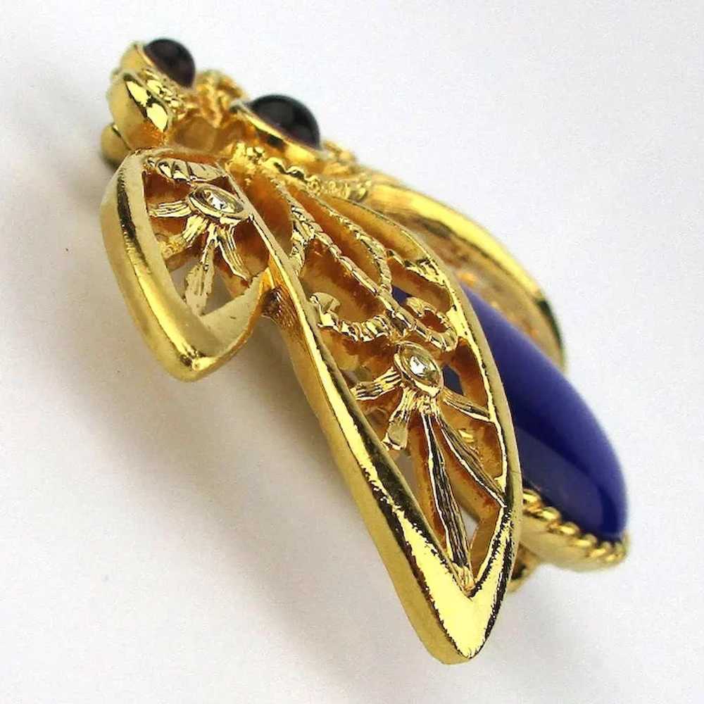 Vintage AVON Cobalt Blue Jeweled Butterfly Pin - image 2
