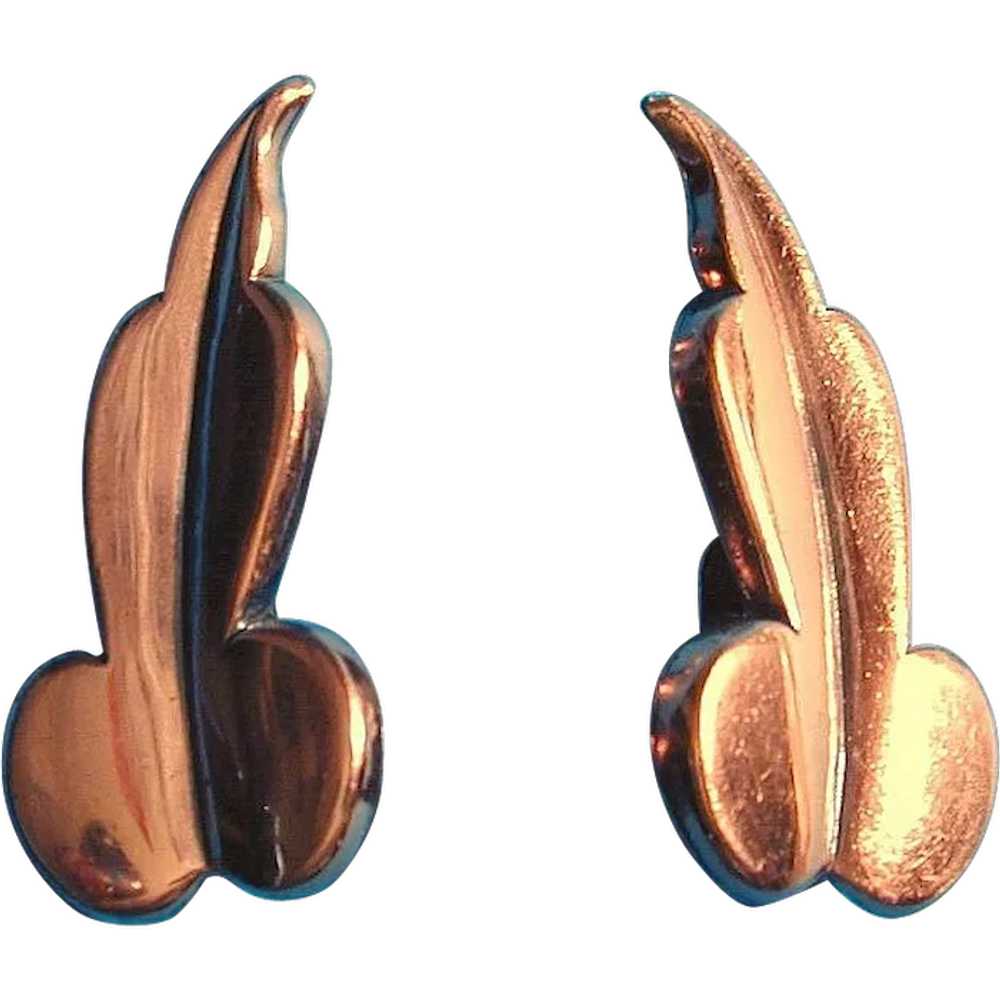 1950s Modernist RENOIR Copper Clip Earrings - image 1