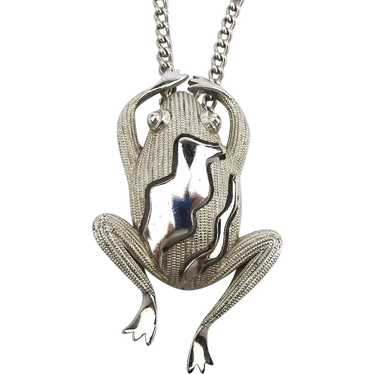 Signed Crown Trifari FROG Pendant Necklace