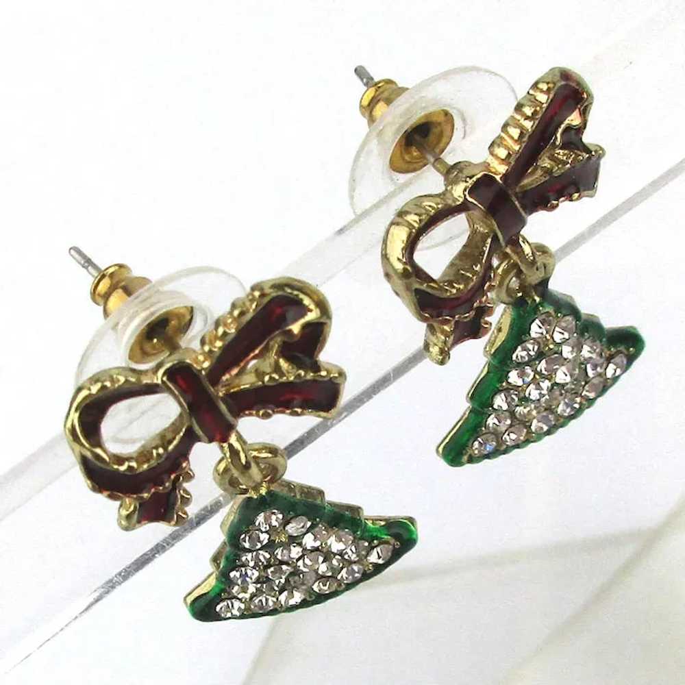 Rhinestone Christmas Tree Earrings Dangling from … - image 2