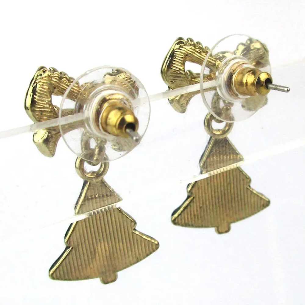 Rhinestone Christmas Tree Earrings Dangling from … - image 3