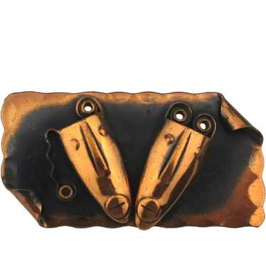 Modernist REBAJES Copper Pin Brooch - Couple Masks - image 1