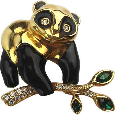 Vintage Swarovski Enamel Crystal PANDA Pin Brooch - image 1