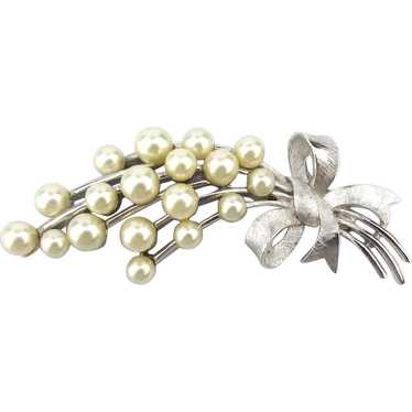 Crown Trifari Faux Pearl Bouquet Pin Brooch - image 1