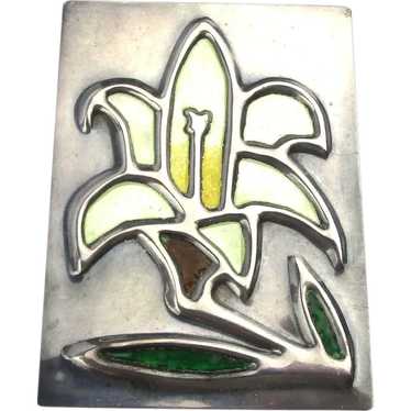 Large Arts and Crafts Pin Sterling Silver Enamel … - image 1
