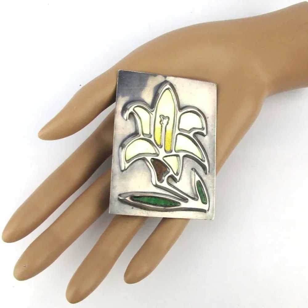 Large Arts and Crafts Pin Sterling Silver Enamel … - image 4
