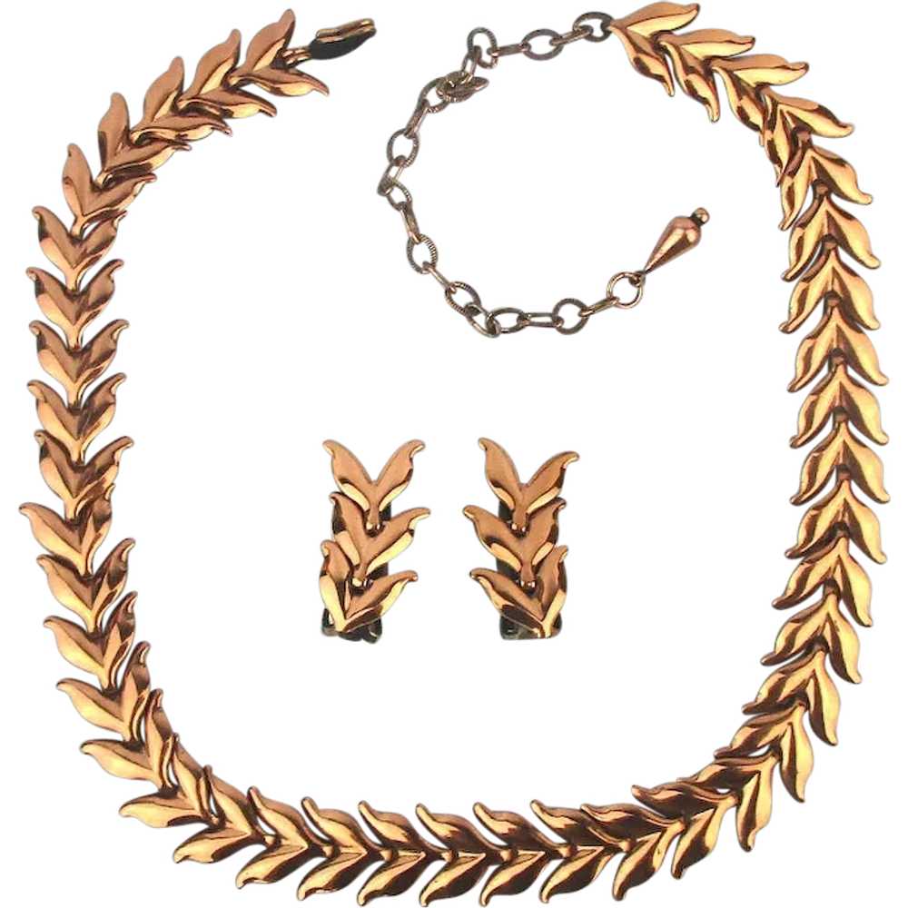 Mid-Century RENOIR Copper Necklace Earrings Set - image 1