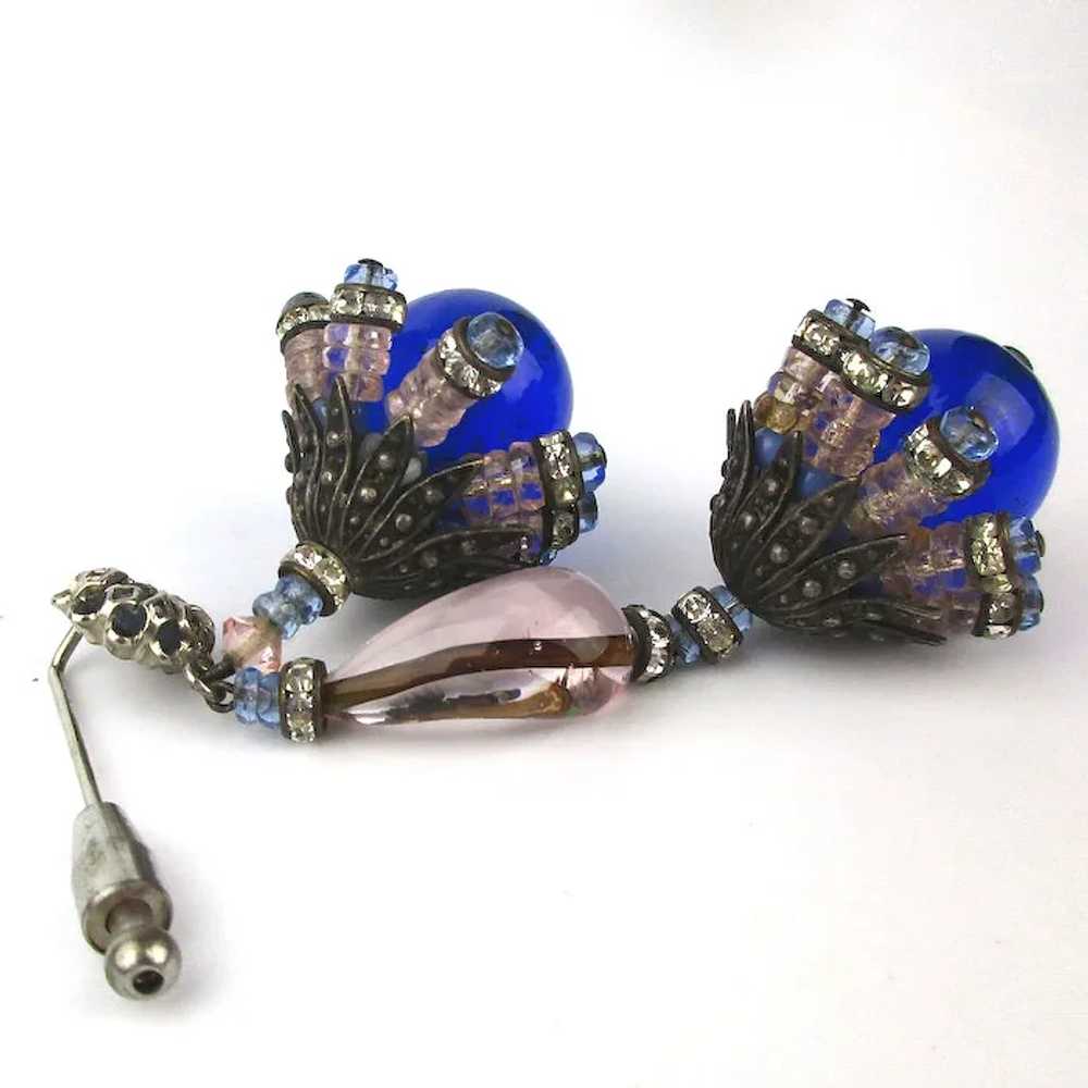 Art Deco Epic Stick Pin Dangling Cobalt Glass Rhi… - image 3