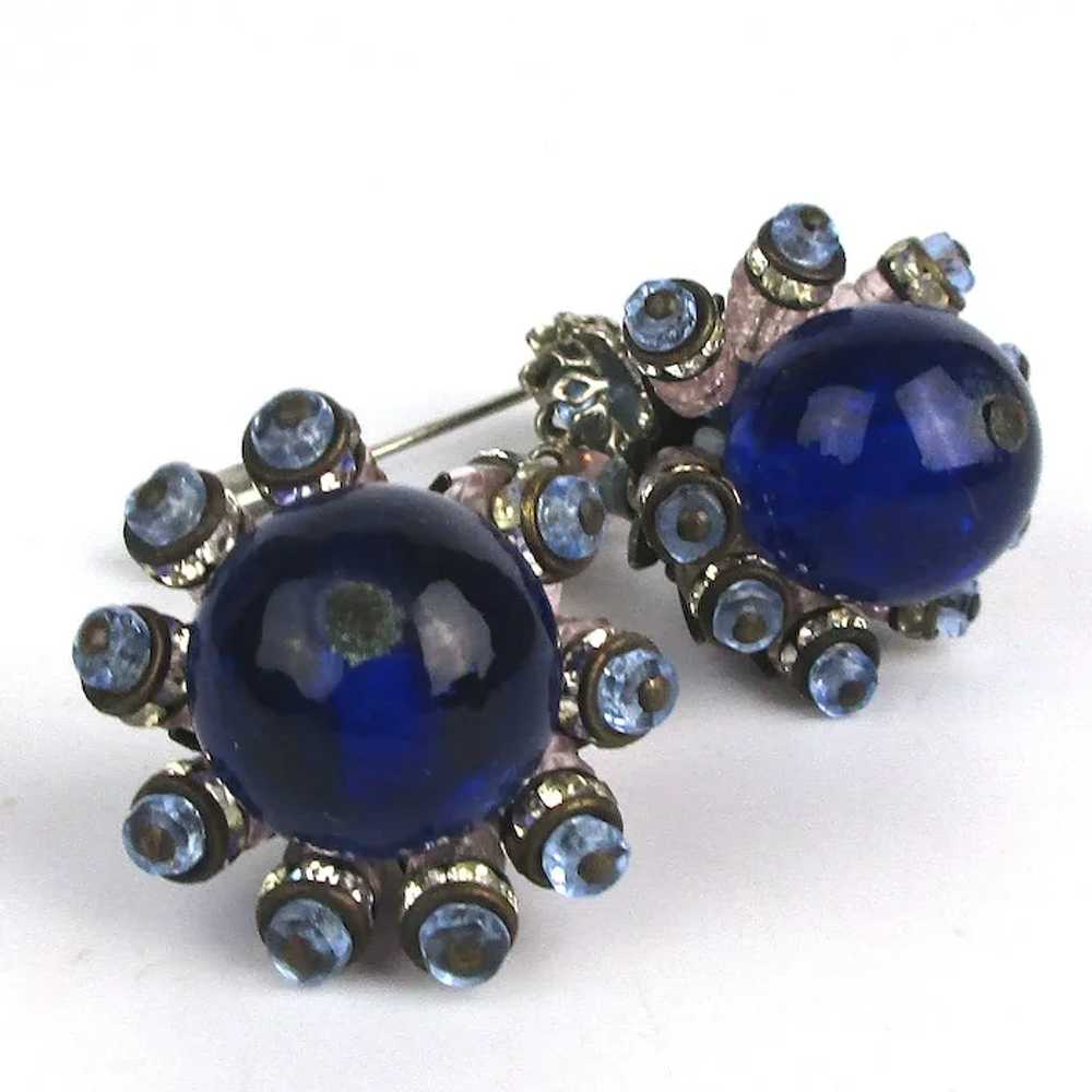 Art Deco Epic Stick Pin Dangling Cobalt Glass Rhi… - image 5