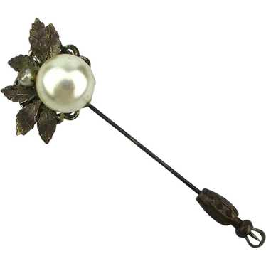 Vintage Miriam Haskell Faux Pearl Floral Stickpin… - image 1