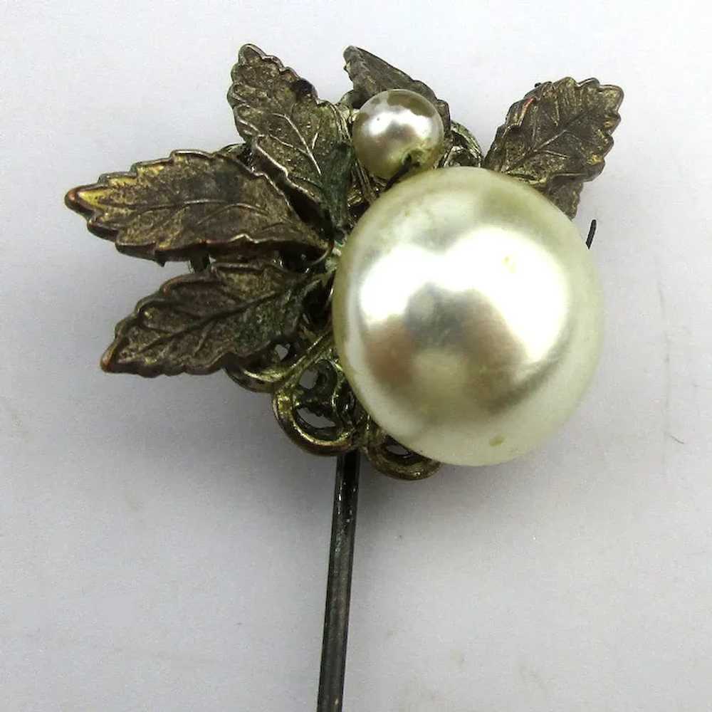 Vintage Miriam Haskell Faux Pearl Floral Stickpin… - image 2