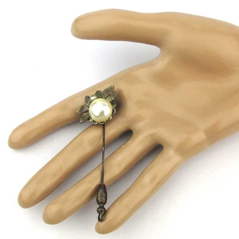 Vintage Miriam Haskell Faux Pearl Floral Stickpin… - image 3
