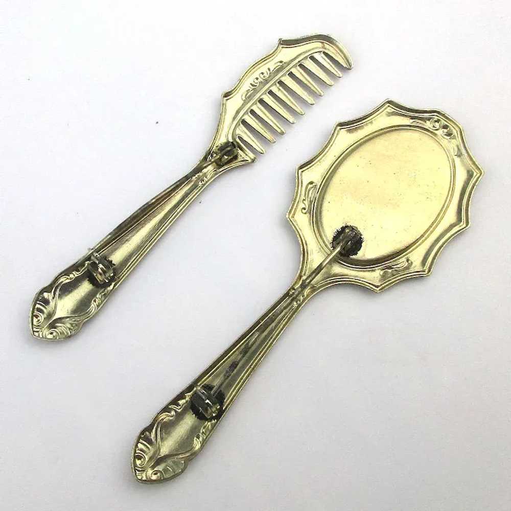 Vintage 1940s COMB - MIRROR Novelty Pin Set on Or… - image 3