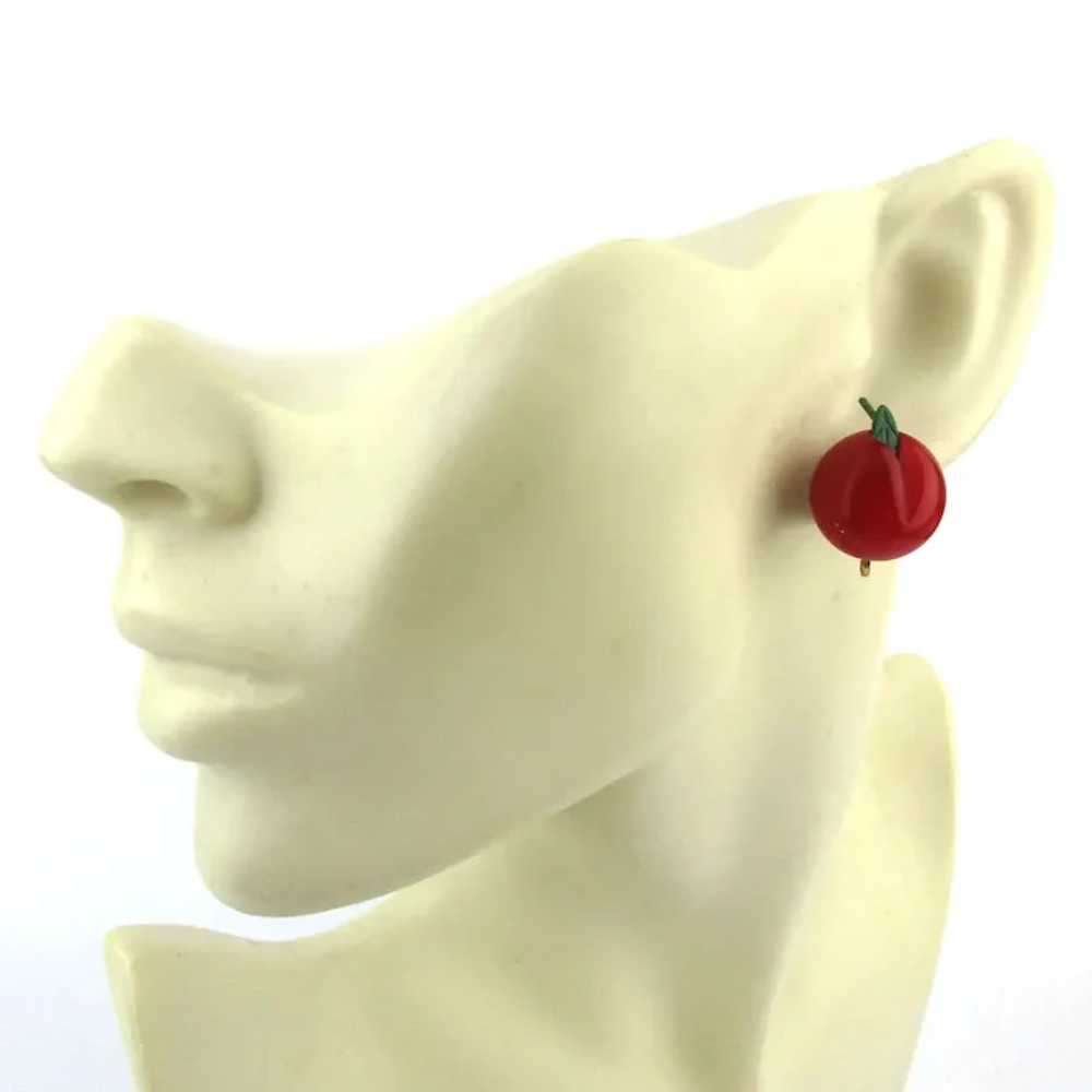 Yummy Red Bakelite Carved Apple Earrings - image 4