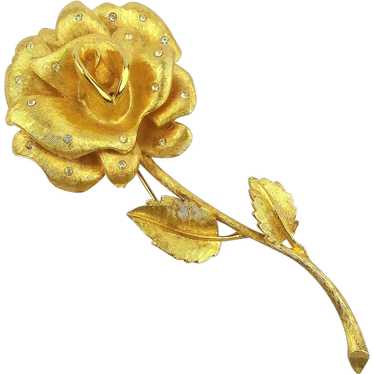 Big Gilded ROSE Pin Brooch w/ Teeny Crystals 4-In… - image 1