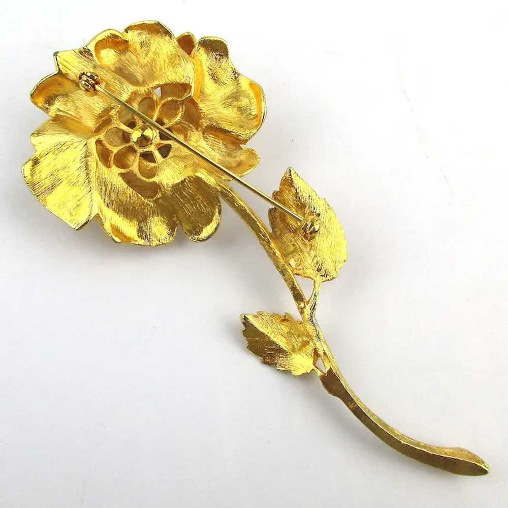 Big Gilded ROSE Pin Brooch w/ Teeny Crystals 4-In… - image 5