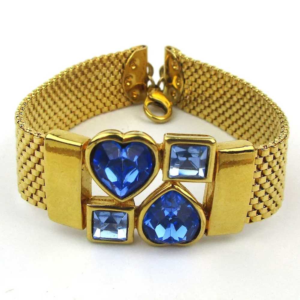 Vintage Gilded Mesh Necklace Bracelet Set w/ Blue… - image 2