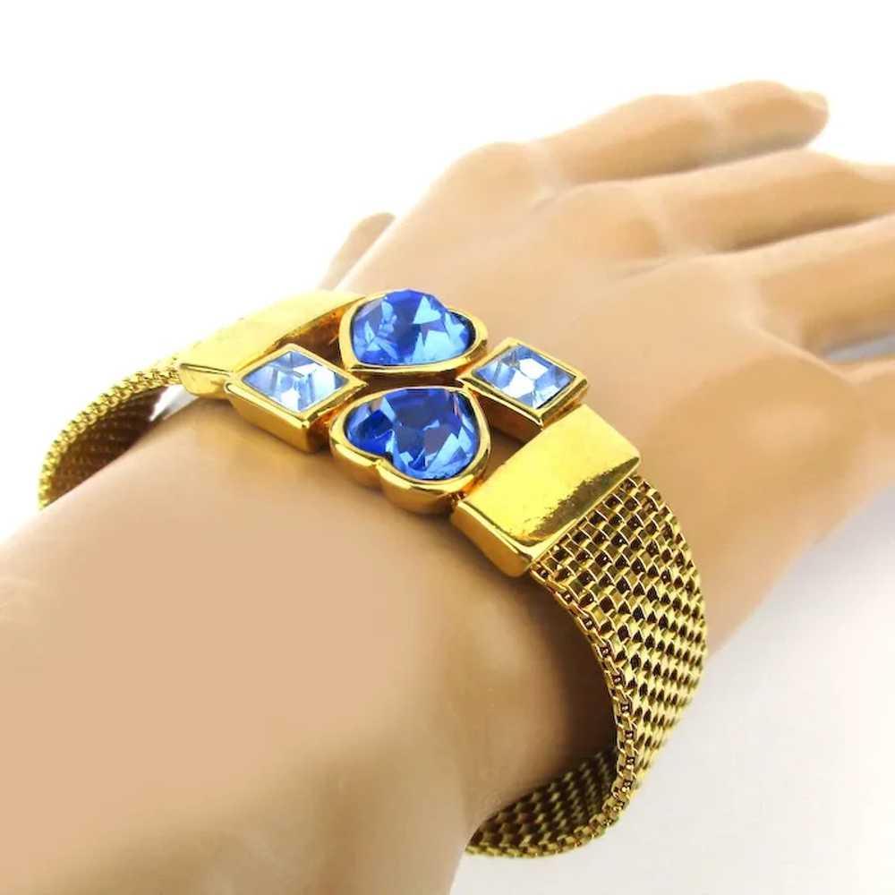Vintage Gilded Mesh Necklace Bracelet Set w/ Blue… - image 4