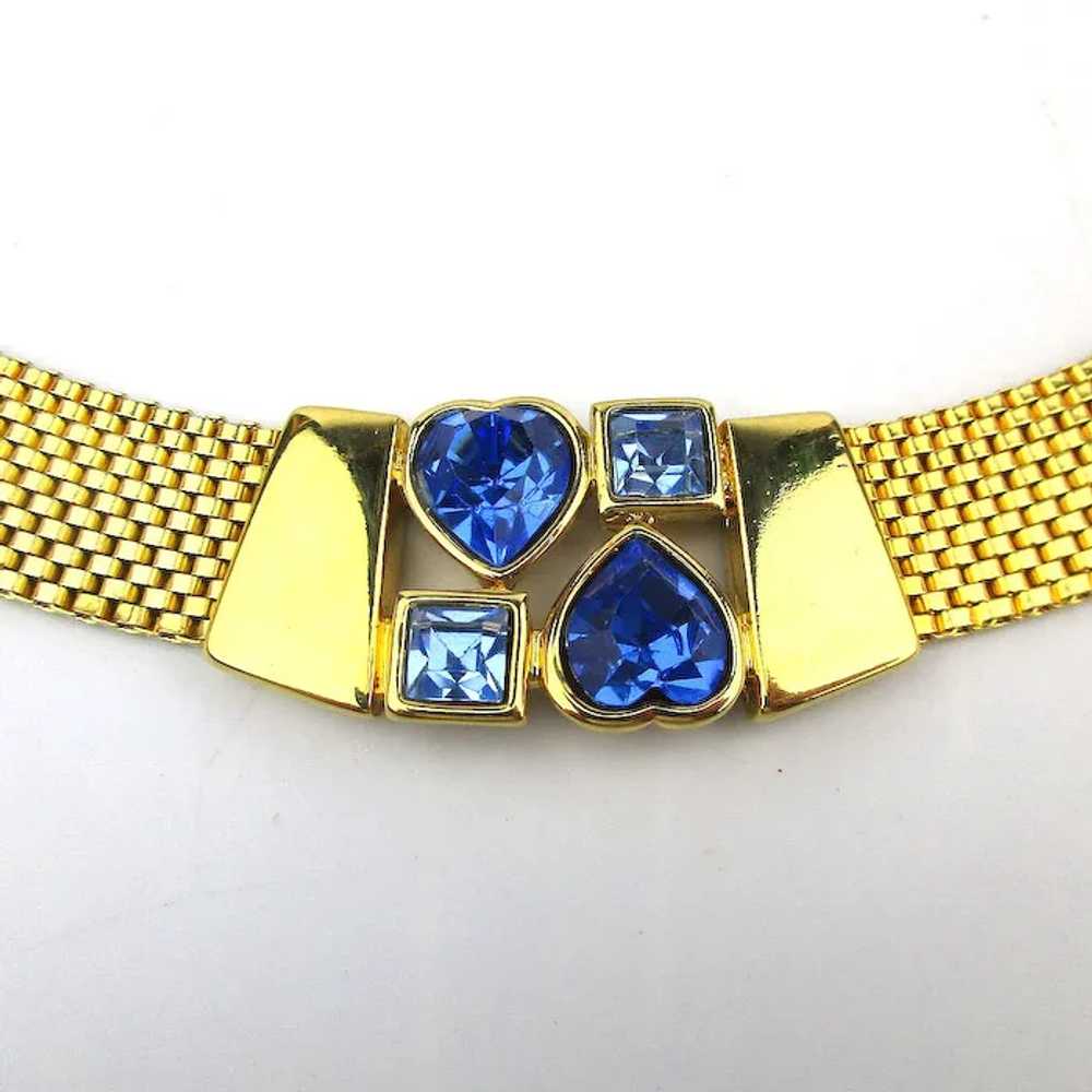 Vintage Gilded Mesh Necklace Bracelet Set w/ Blue… - image 5