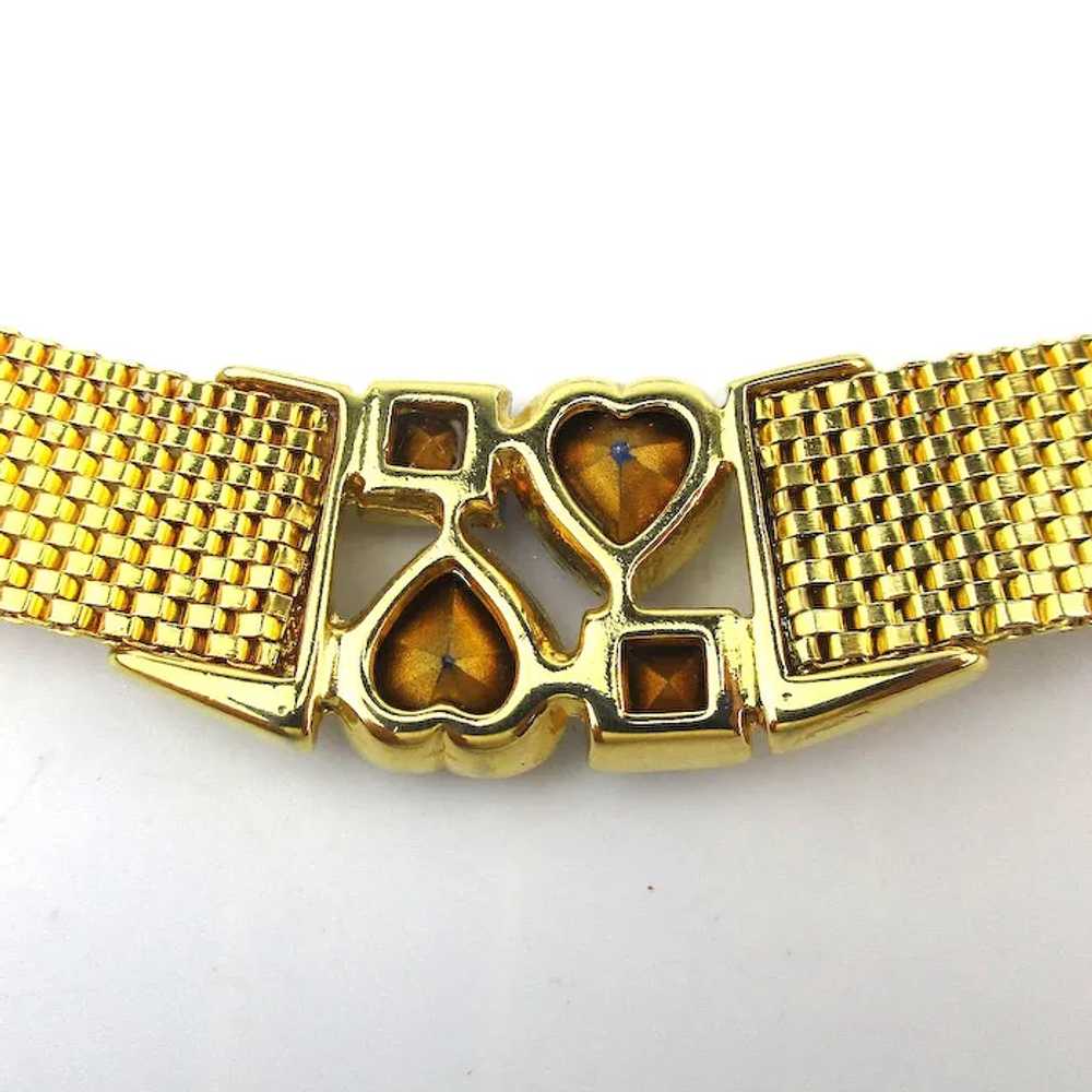 Vintage Gilded Mesh Necklace Bracelet Set w/ Blue… - image 7