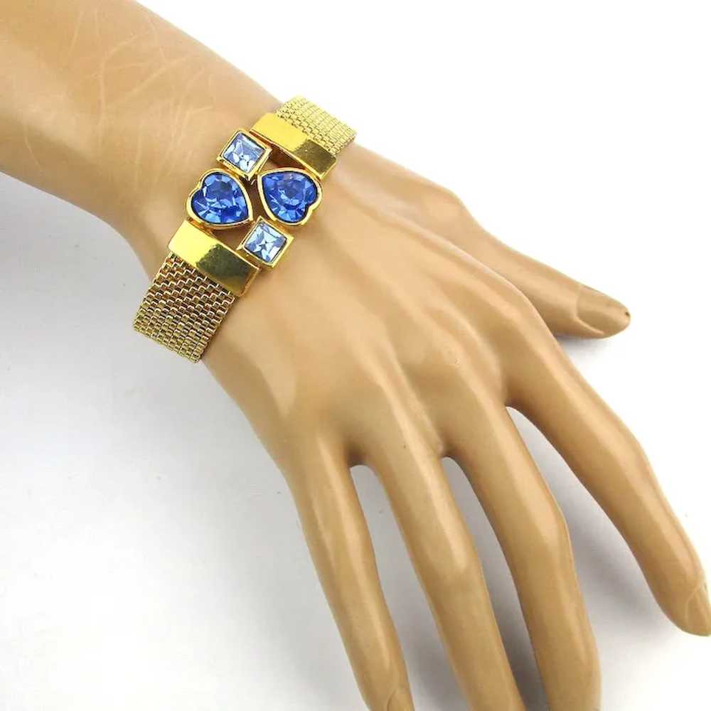Vintage Gilded Mesh Necklace Bracelet Set w/ Blue… - image 8