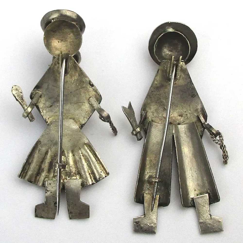 True Mexican Folk Art Figural COUPLE Silvertone P… - image 3