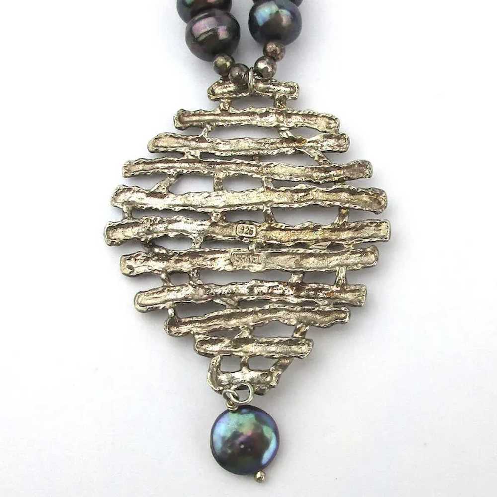 Sterling Silver Modernist Pendant Peacock Pearl N… - image 5