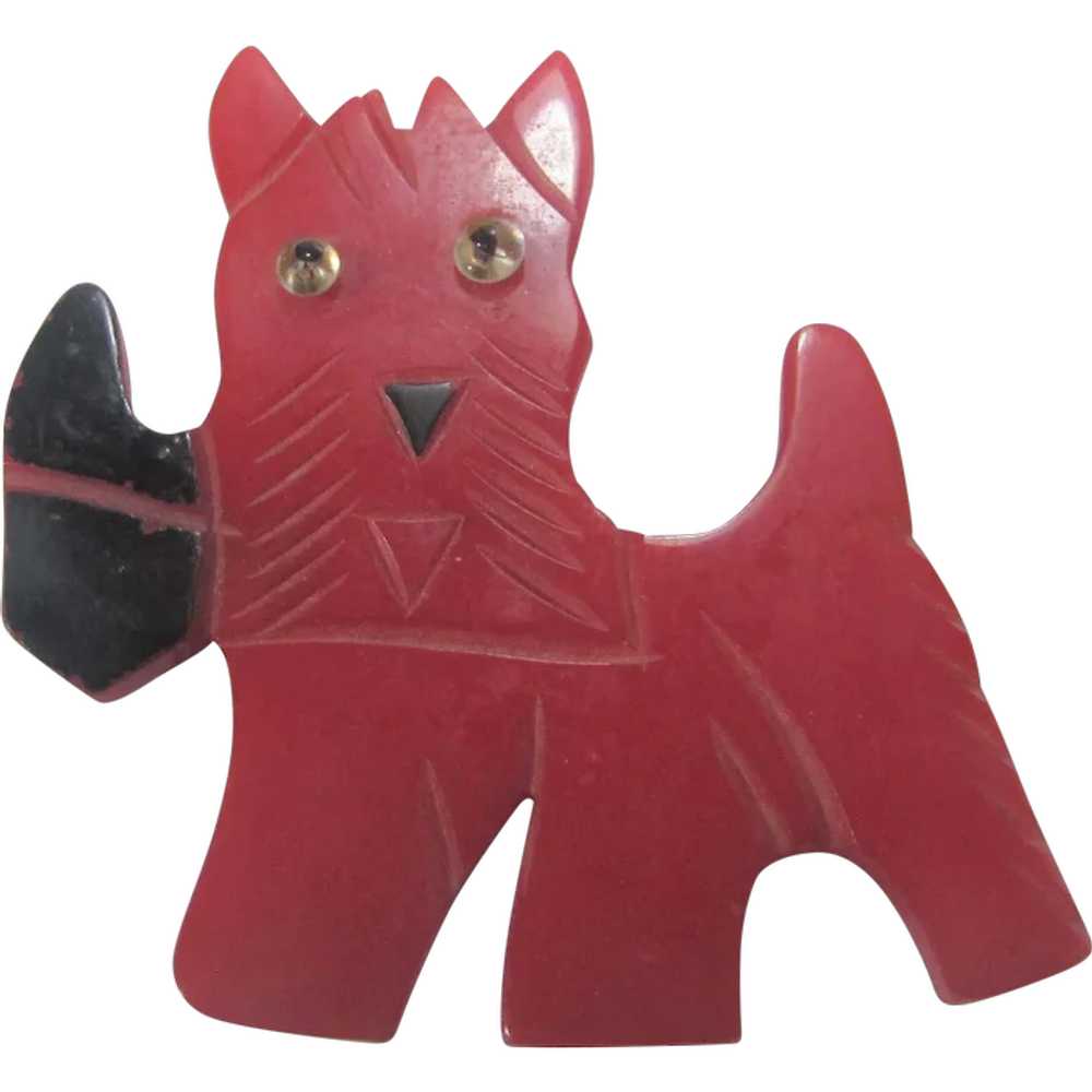 Bakelite Scottie Dog Pin with Red Body and Black … - image 1