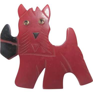 Bakelite Scottie Dog Pin with Red Body and Black … - image 1