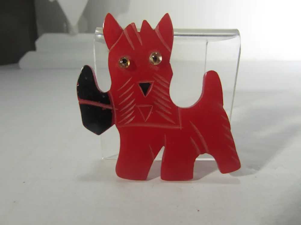 Bakelite Scottie Dog Pin with Red Body and Black … - image 7