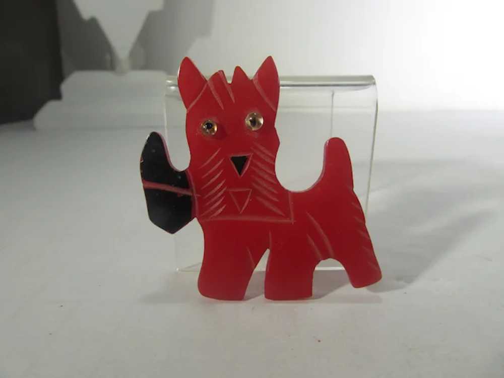 Bakelite Scottie Dog Pin with Red Body and Black … - image 9