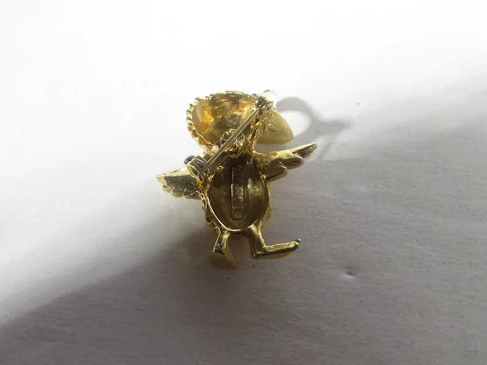 Vintage Gold Tone Chick Pin With Blue Crystal Eye… - image 11