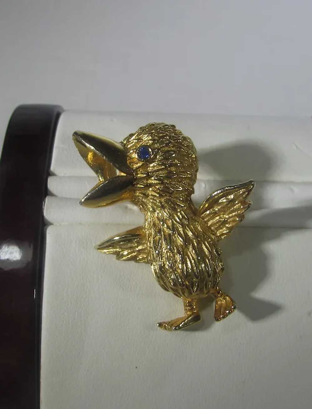 Vintage Gold Tone Chick Pin With Blue Crystal Eye… - image 2