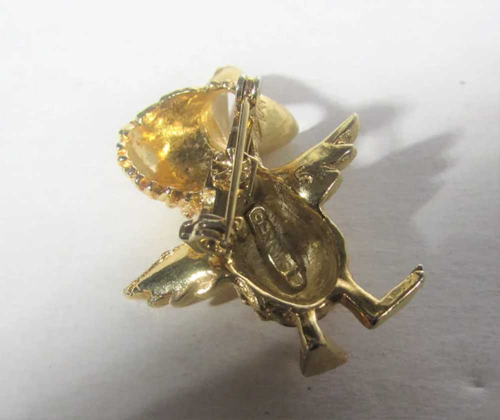 Vintage Gold Tone Chick Pin With Blue Crystal Eye… - image 7