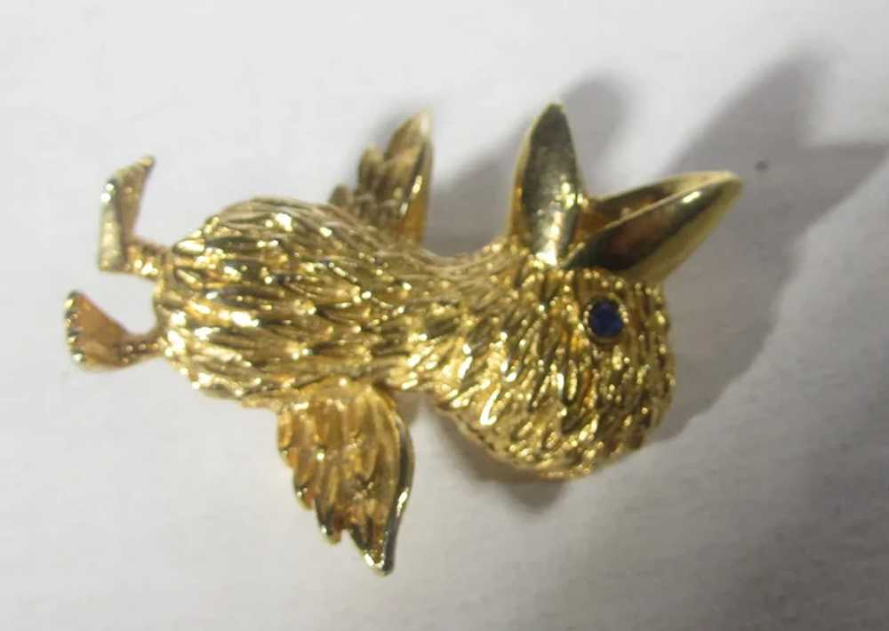 Vintage Gold Tone Chick Pin With Blue Crystal Eye… - image 9