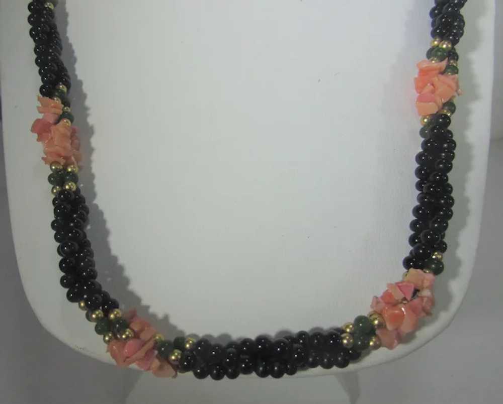 Vintage Black Bead Necklace With Six Coral Statio… - image 5