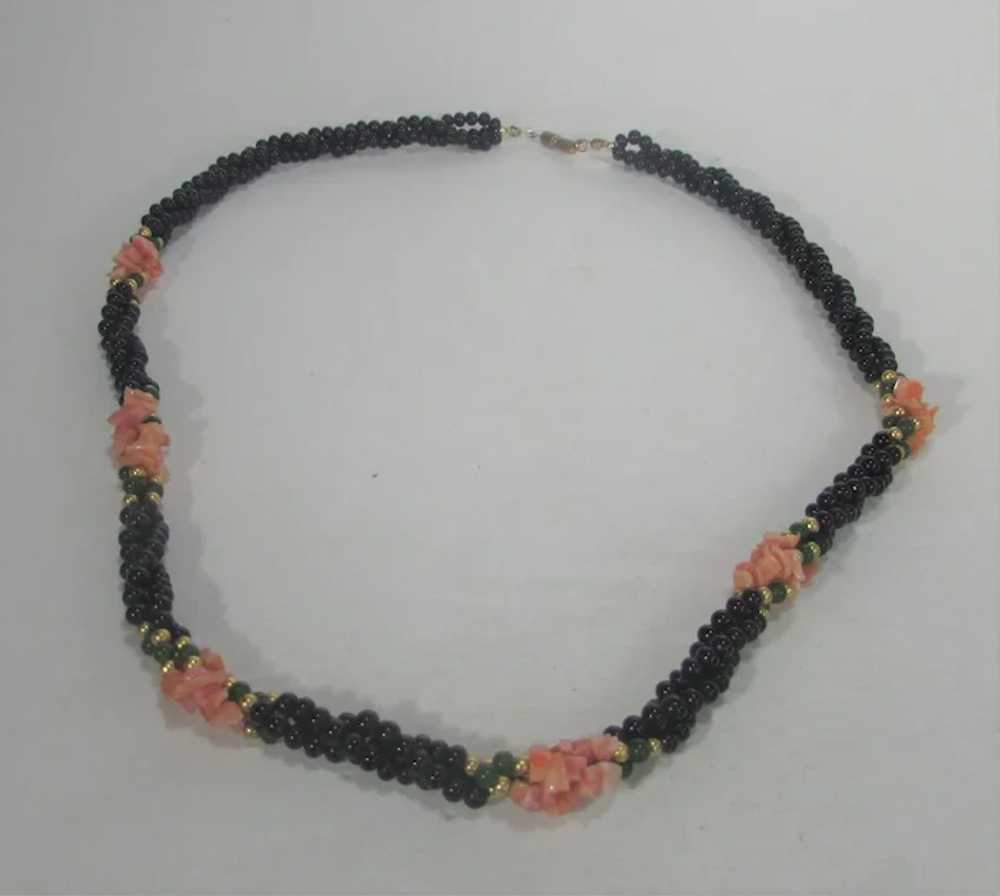 Vintage Black Bead Necklace With Six Coral Statio… - image 6