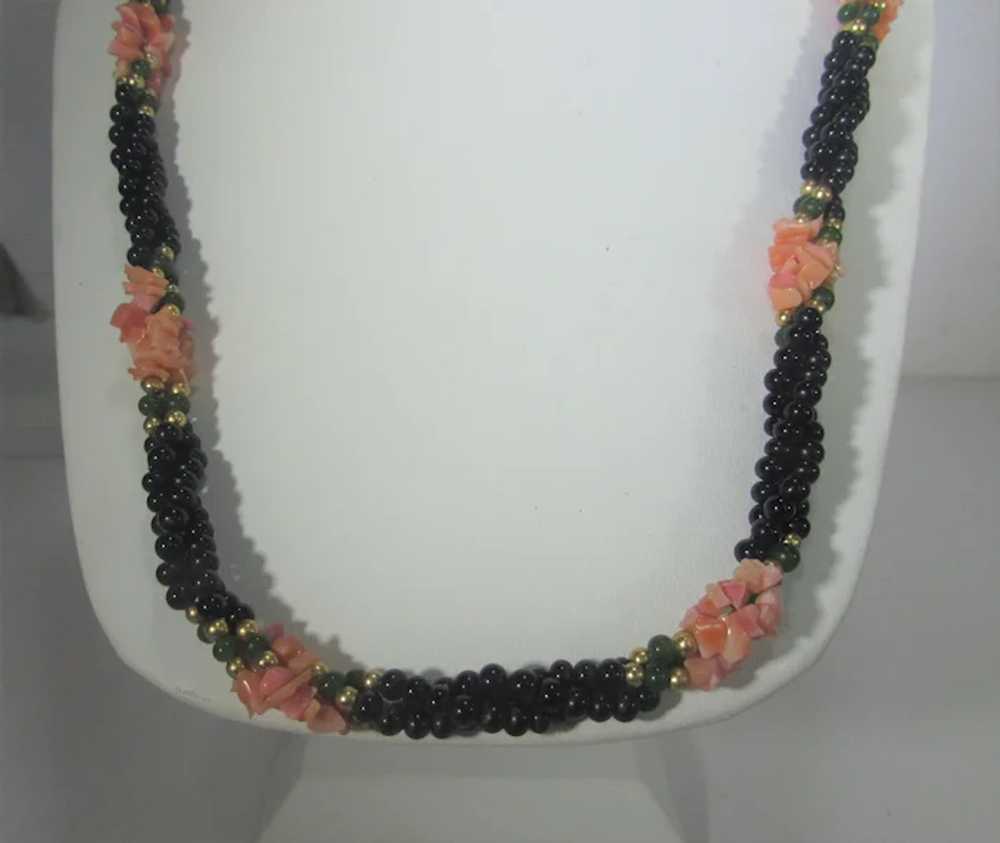 Vintage Black Bead Necklace With Six Coral Statio… - image 7