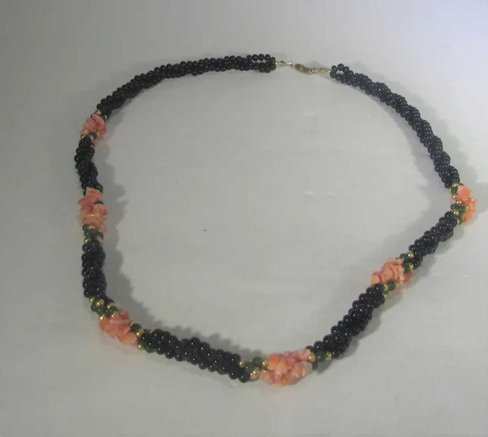 Vintage Black Bead Necklace With Six Coral Statio… - image 8