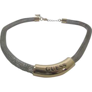 Guess Logo Silver Tone Mesh Necklace with Gold Ton