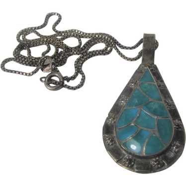 Sterling Silver Inlaid Pendant on a Sterling Silv… - image 1