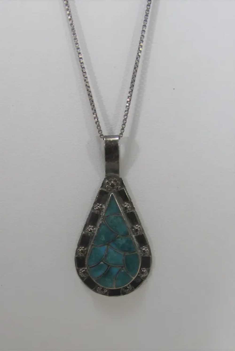 Sterling Silver Inlaid Pendant on a Sterling Silv… - image 3