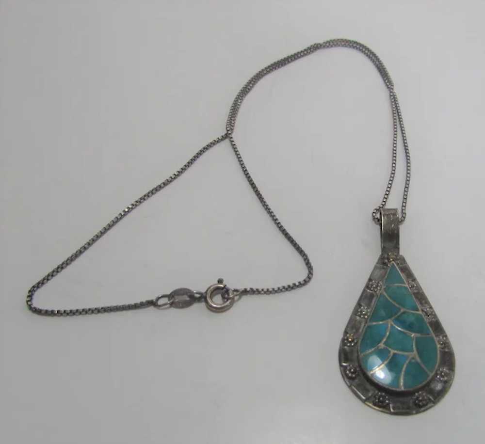 Sterling Silver Inlaid Pendant on a Sterling Silv… - image 6