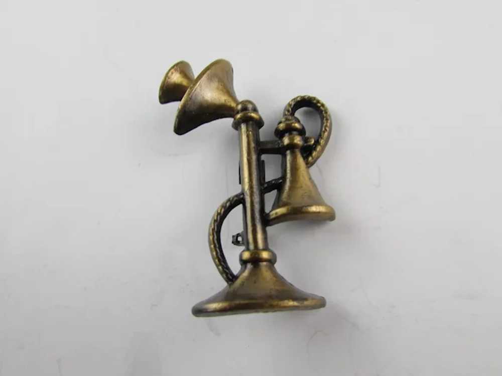 Vintage Bronze Tone Candlestick Phone Pin - image 10